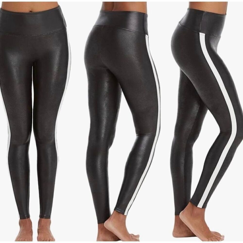 SPANX Faux Leather Stripe Leggings Size S/P